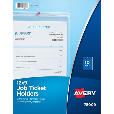 Avery Job Ticket Holder, 9"x12", Heavy Weight, 10/PK, Vinyl/Clear 10PK AVE75009